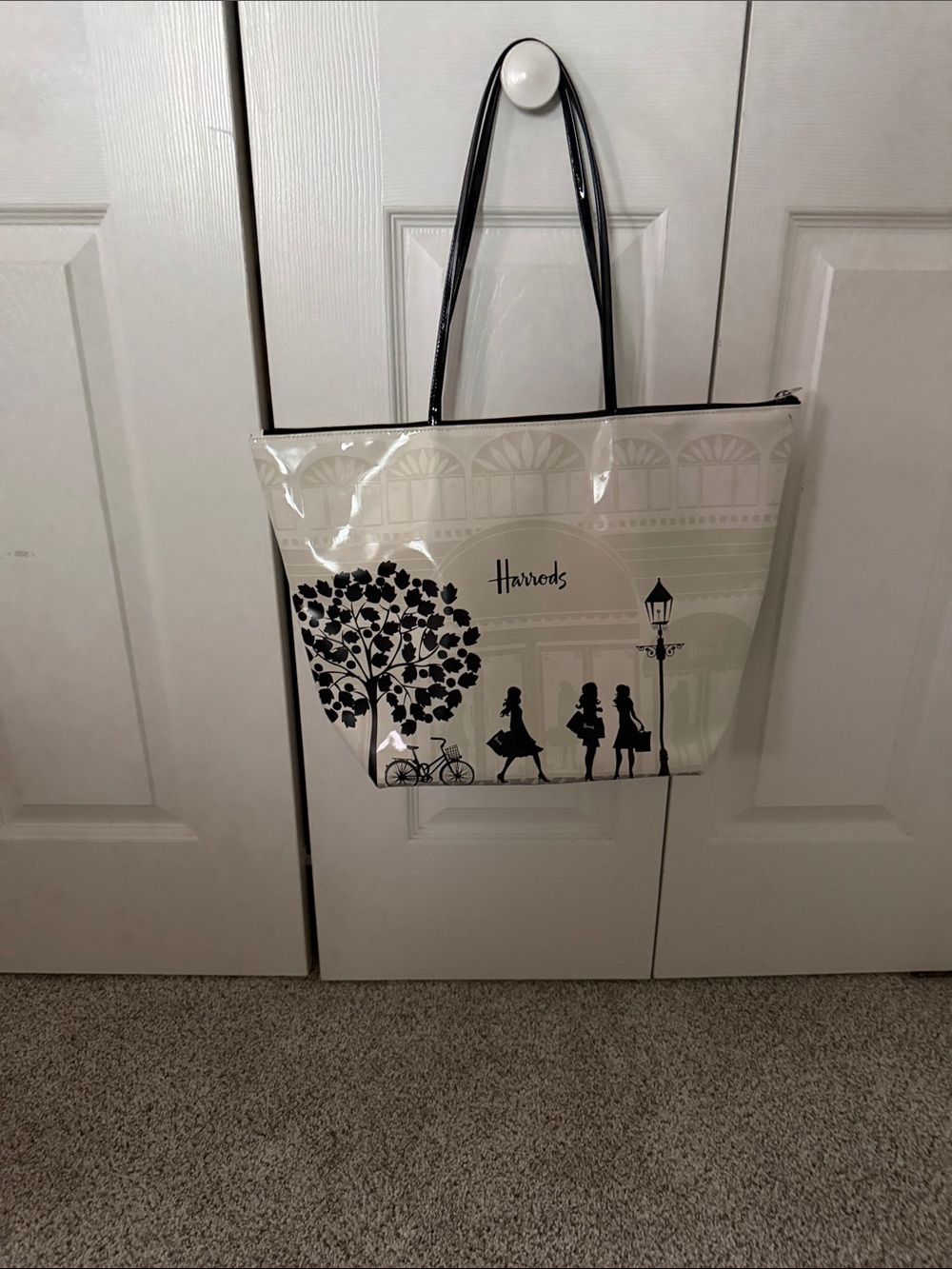 Harrods Beige Tote Bag with Black Silhouette Illustration